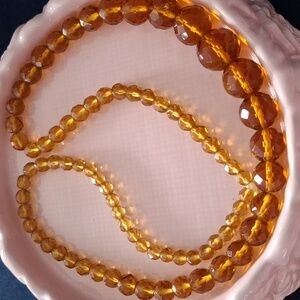 Vintage, Amber Colored Glass Graduated Bead Necklace